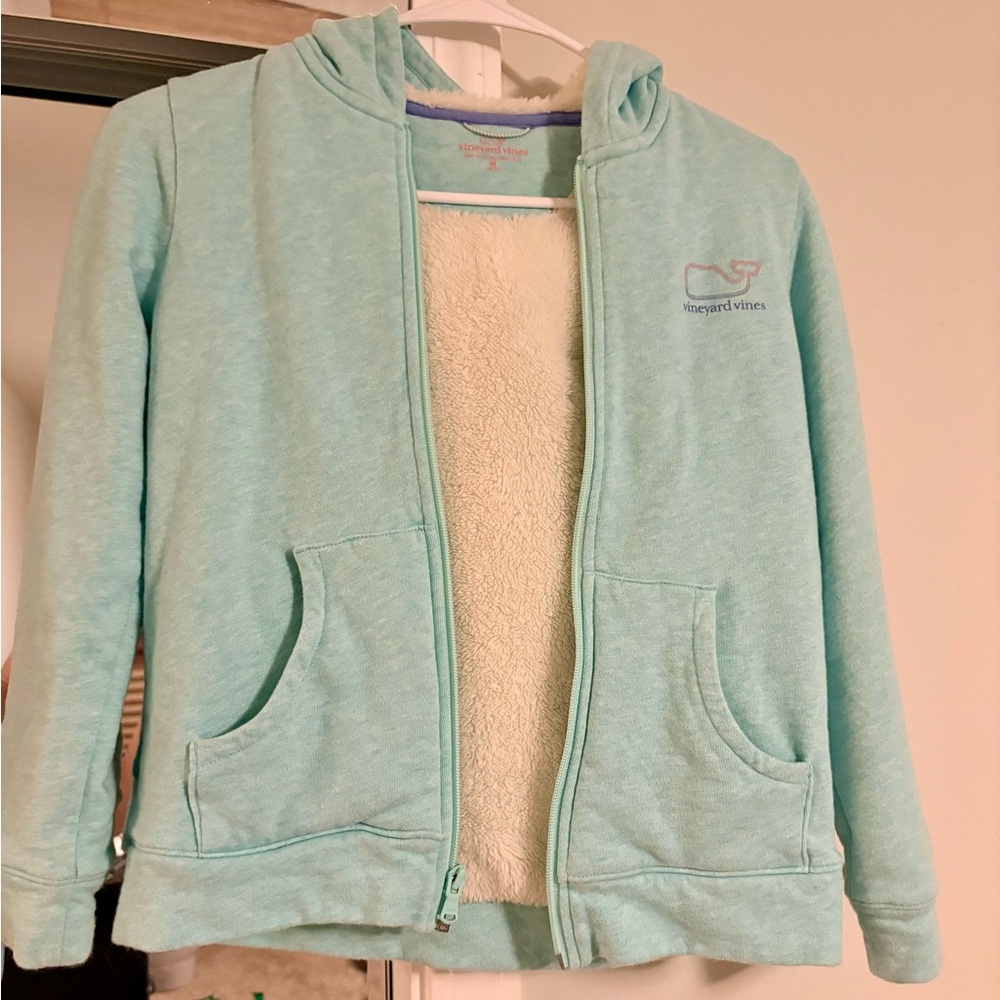 Vineyard Vines light turquoise/mint zip up hoodie with plush/fleece lining.